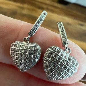 Silver Pave Heart Earrings New